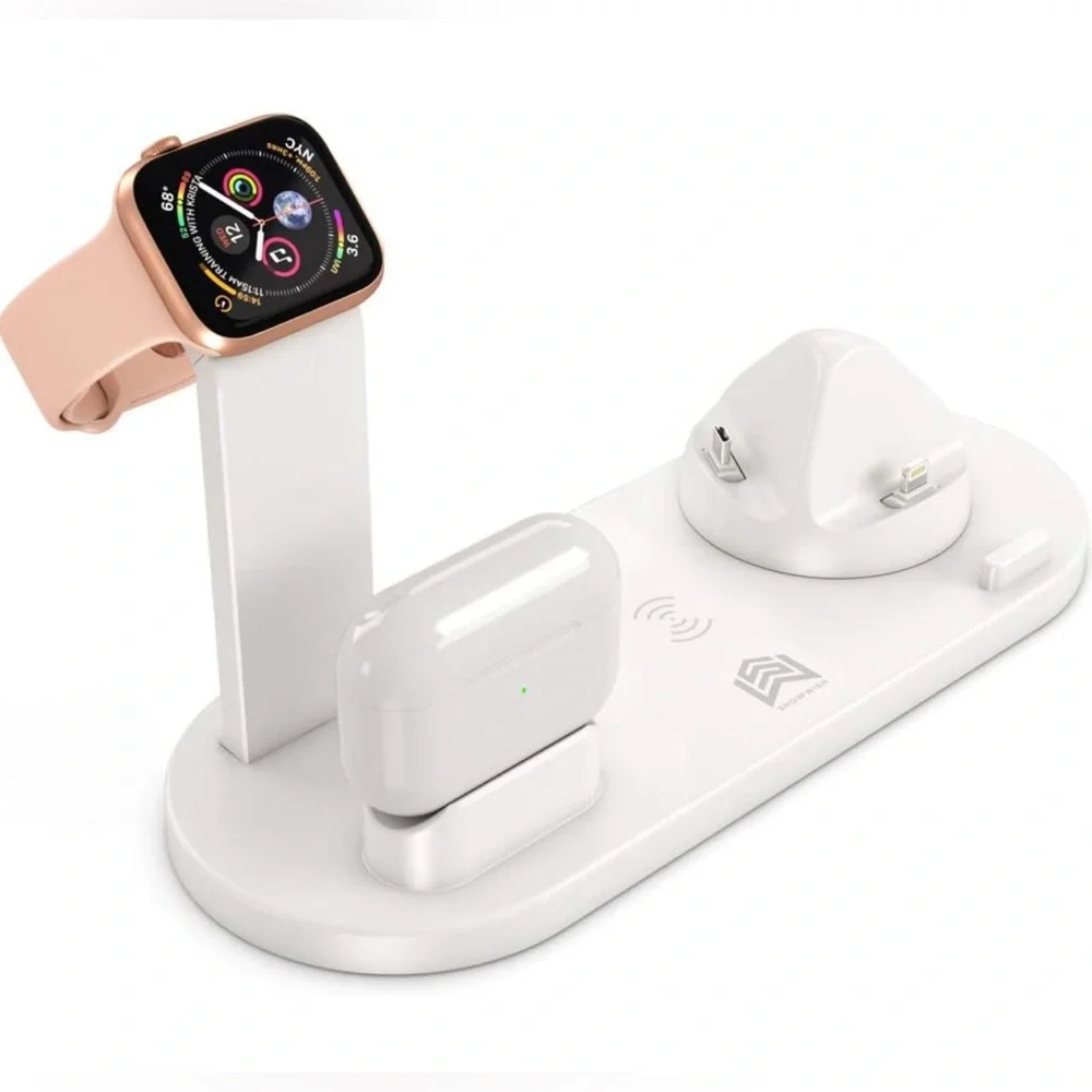 6 in 1 Wireless Rotatable White Charging Dock Station Fast Wireless Char…